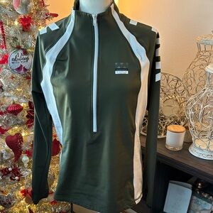 Pink by Victoria’s Secret Green and White Quarter-Zip Pullover